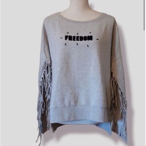 NEW Penn & Ink NY Freedom Fringe Crew Neck Sweater Size Small Gray